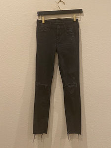 MOTHER Looker Ankle Fray Distressed Jeans Guilty as Sin Black Size 24